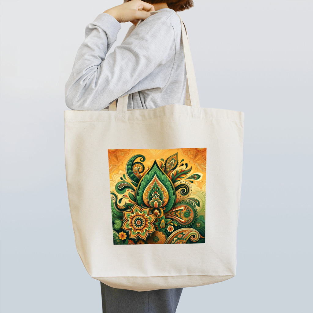 saqui.comの黄色と緑のインド柄 Tote Bag