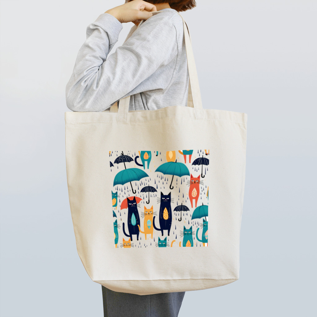 浪漫千代（ロマチョんの店）のRain, umbrella and cat Tote Bag