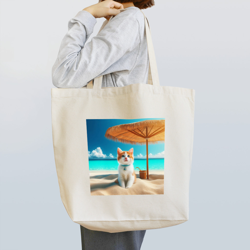 猫と紡ぐ物語の南国の海で一時のバカンスを楽しむ Tote Bag