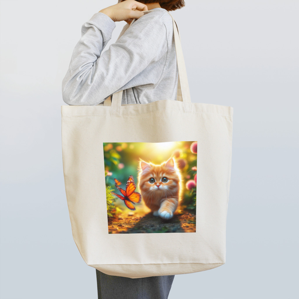 yellow roseの猫のお散歩 Tote Bag