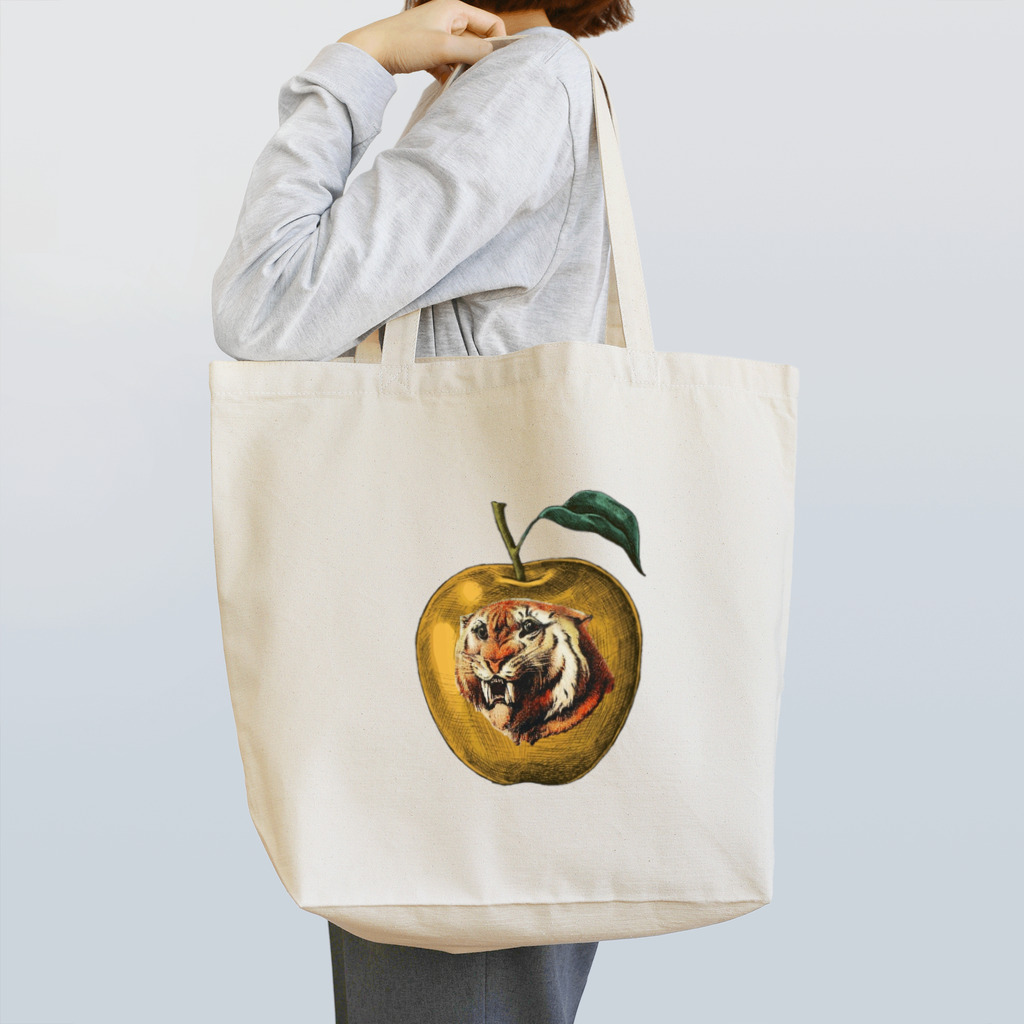 HANDSOMEの虎と黄色いりんご_Tiger and apple Tote Bag