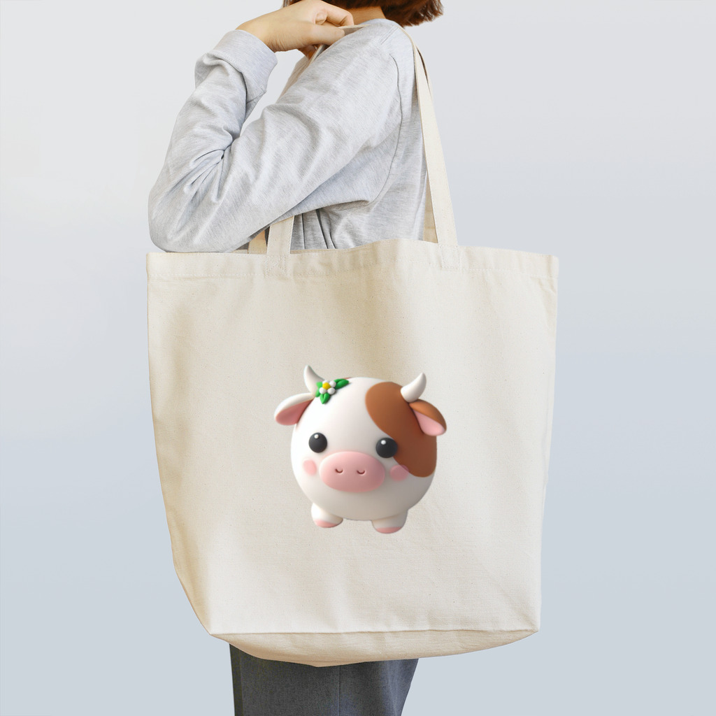 終わらない夢🌈の可愛い💕まんまる◯シリーズ✨　牛🐮 Tote Bag