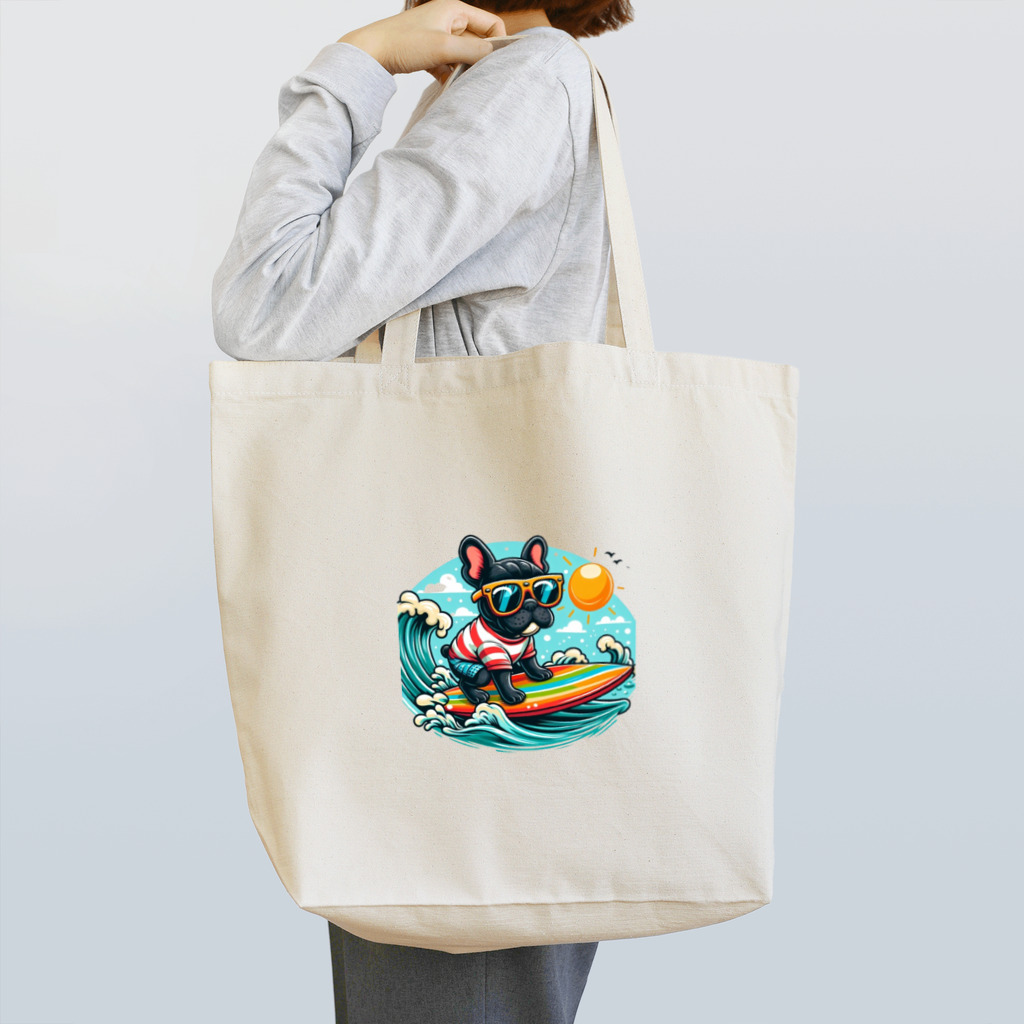 Surfing Dogの波乗りフレンチブルドッグ Tote Bag