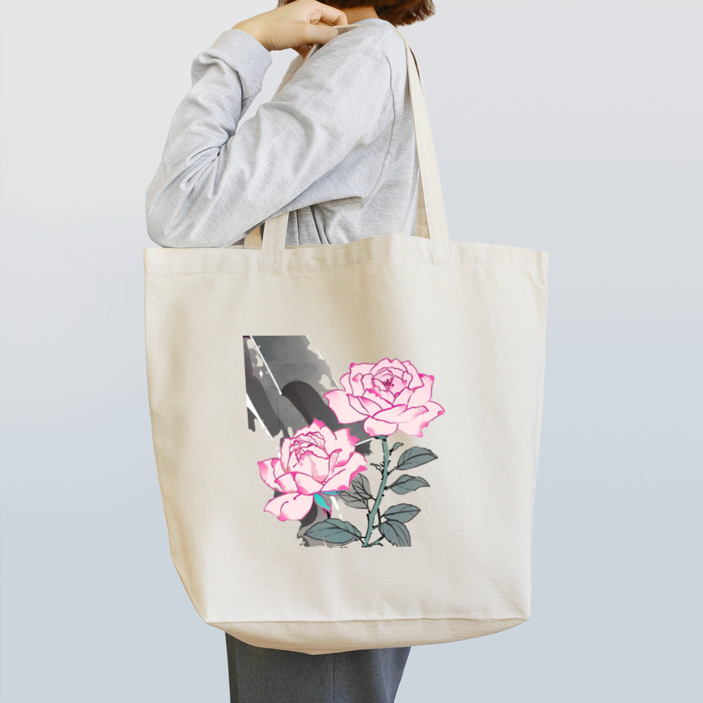 RetrowaveFlowerのRetrowaveFlower-薔薇(ピンク)- Tote Bag