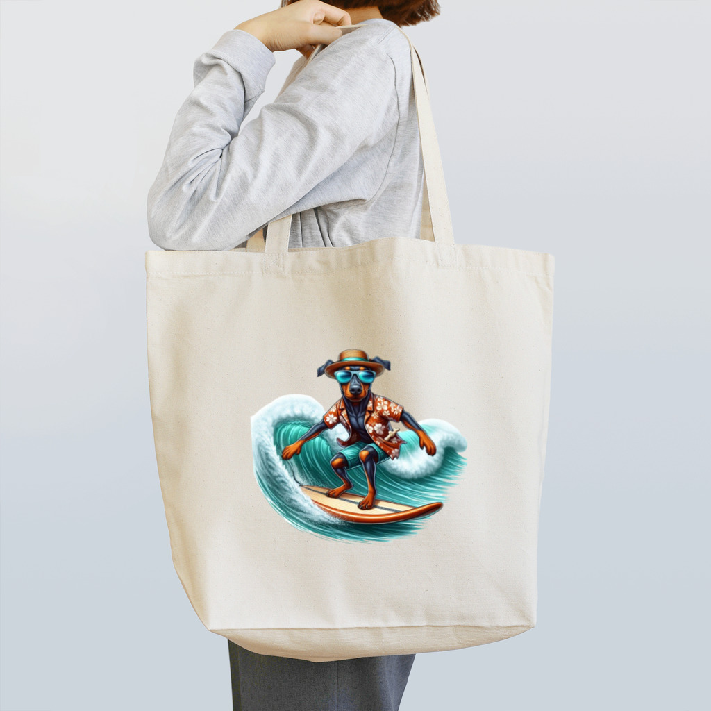 Surfing Dogの波乗りドーベルマン Tote Bag