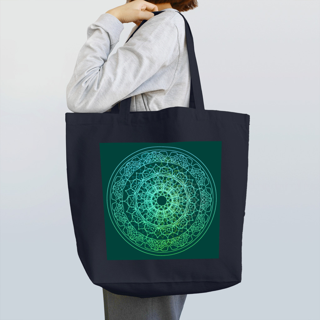 💖宇宙整体♪🌈♪こころからだチャンネル♪💖の母星回帰曼荼羅　moss green version トートバッグ