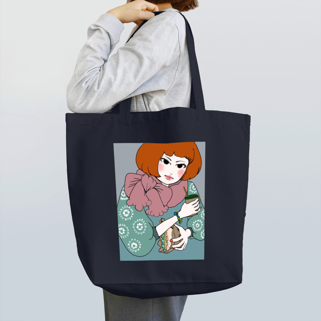 まっすぐなネコ屋さんのカフェ女子ちゃんトートバッグ Tote Bag