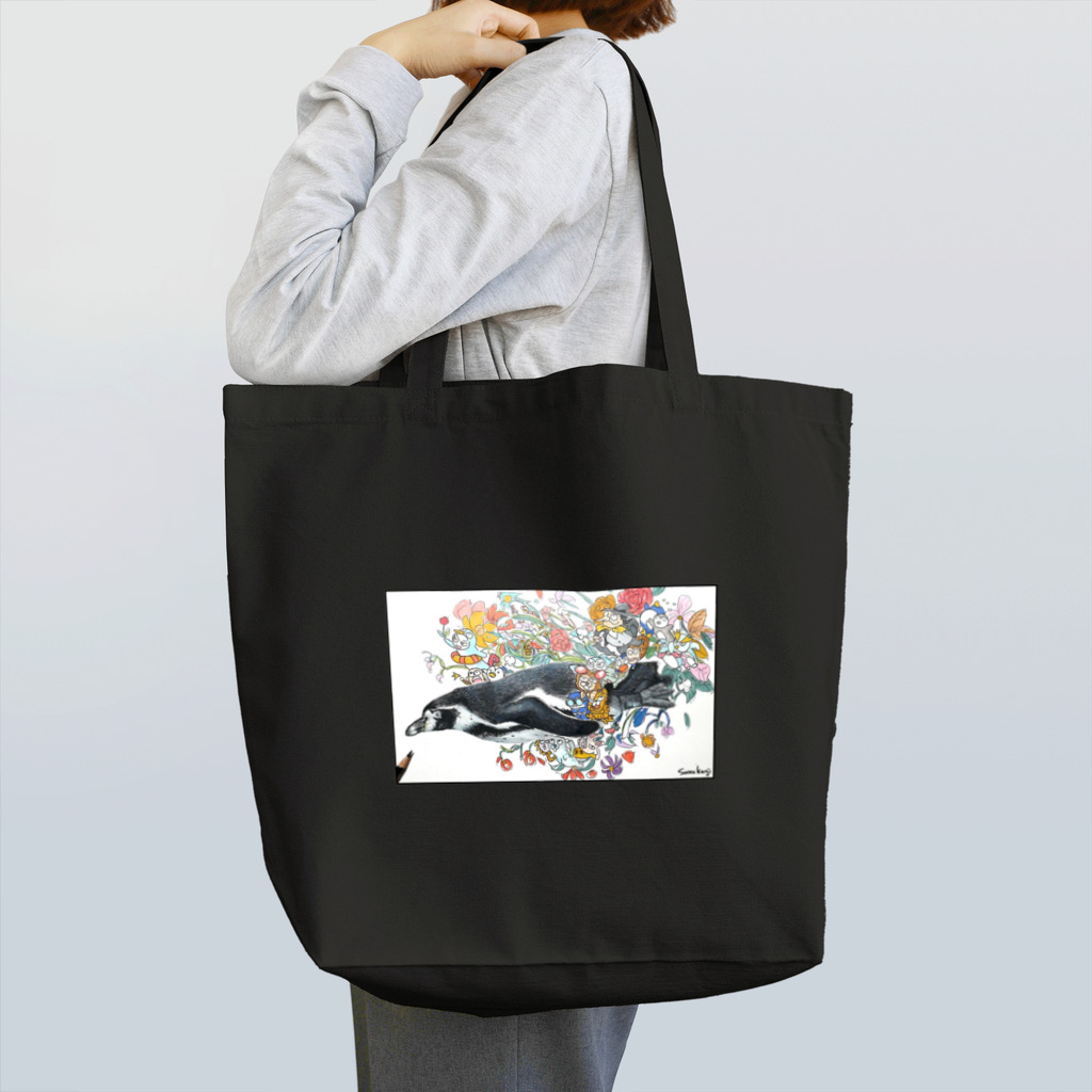 Sonna Kanjiのグッズのペンギン達と花 Tote Bag