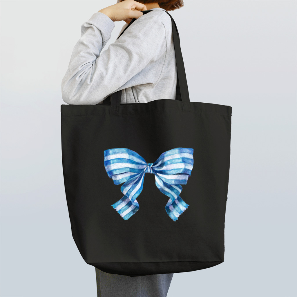 HosoMitsu-painterの水色のストライプリボン Tote Bag