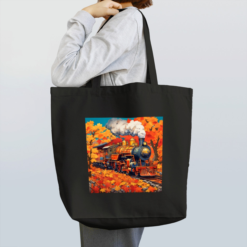 日本の風景 COOL JAPANの日本の風景:紅葉の中を走るSL蒸気機関車、Japanese senery: SL steam locomotive running through autumn leaves Tote Bag