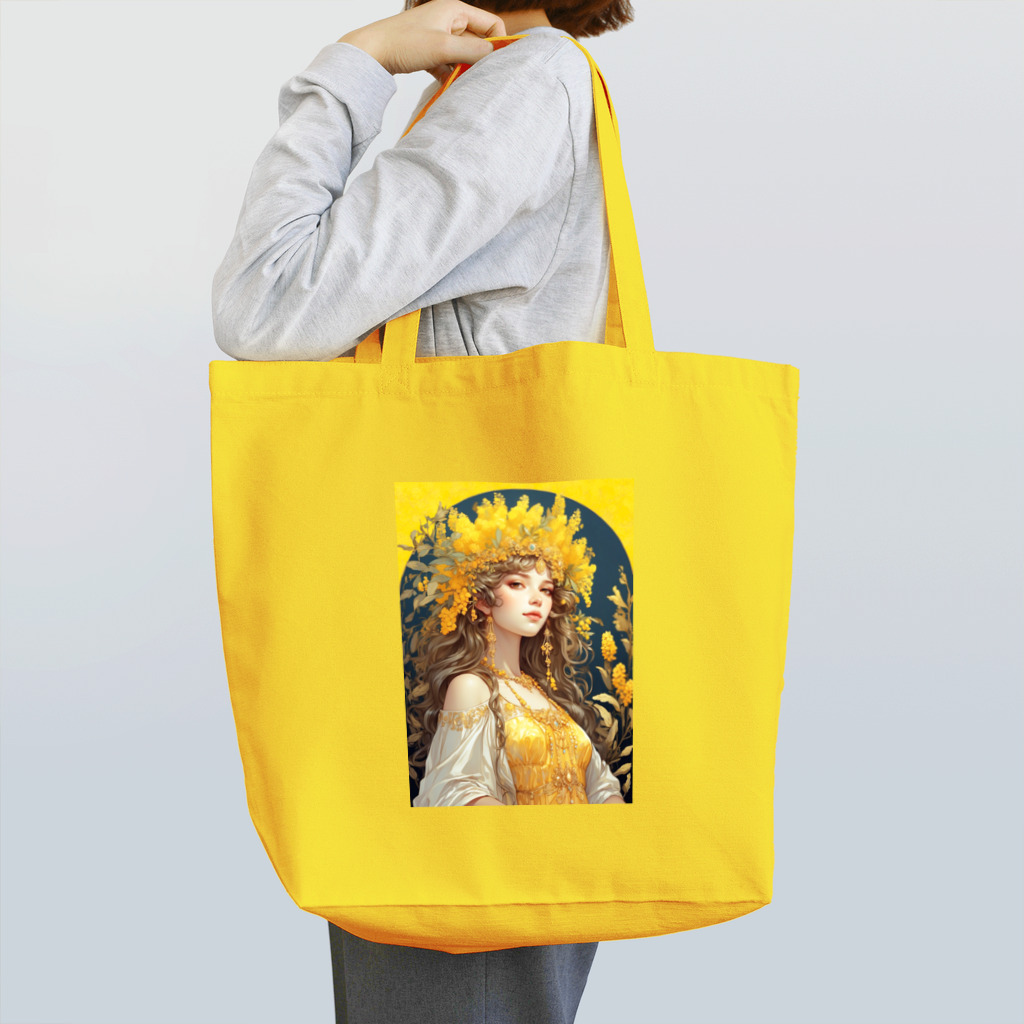 metaのミモザの花の妖精・精霊の少女の絵画 トートバッグ