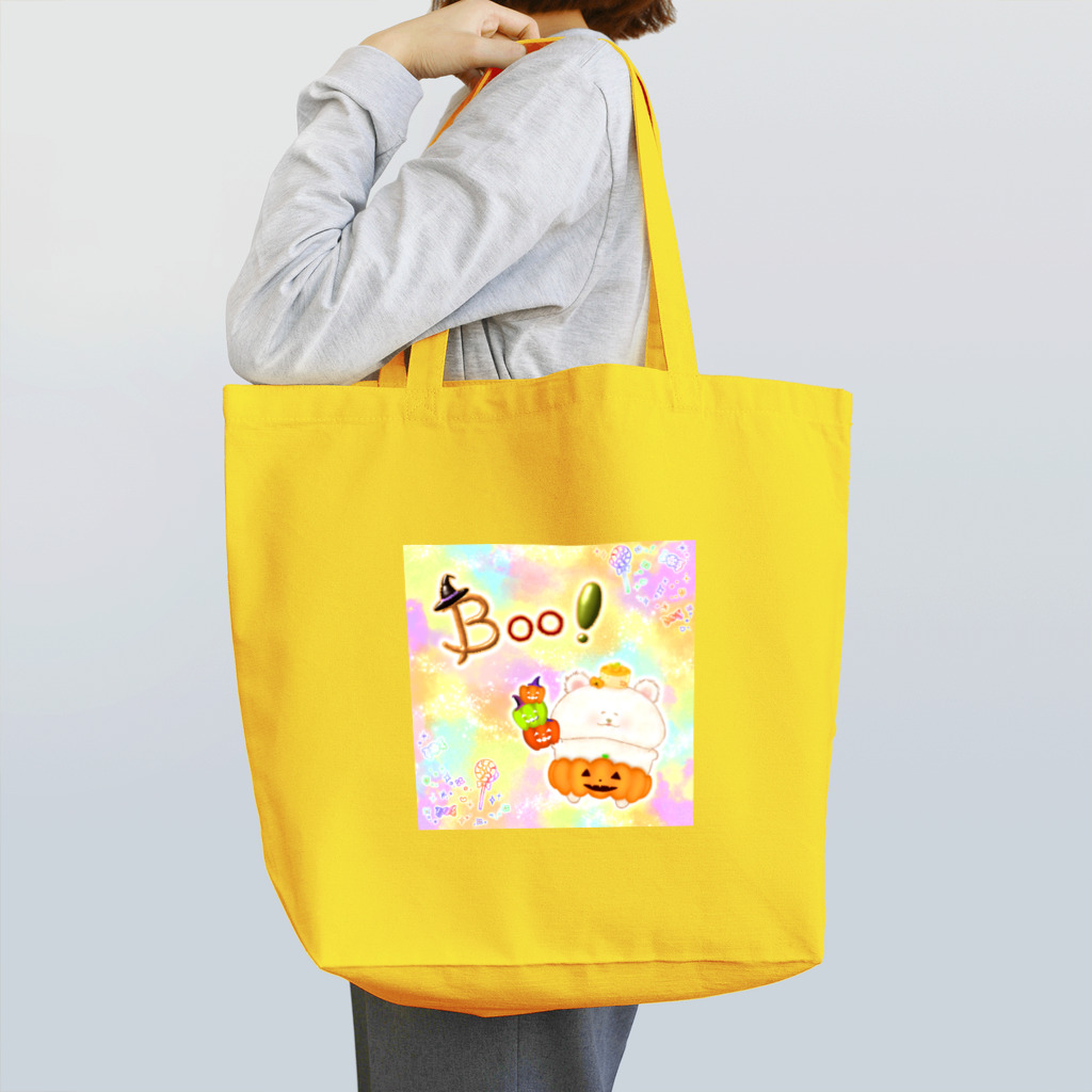 どるちぇ＊うさぎの《ハロウィン》06＊かぼちゃパンツのしろくま＊パステル背景ver. Tote Bag