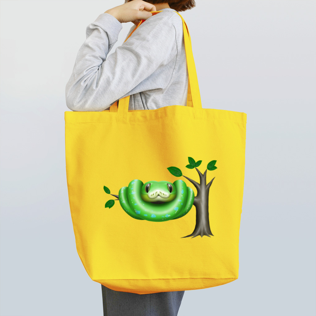 Funny Reptile Artののんびりグリーンパイソン Tote Bag