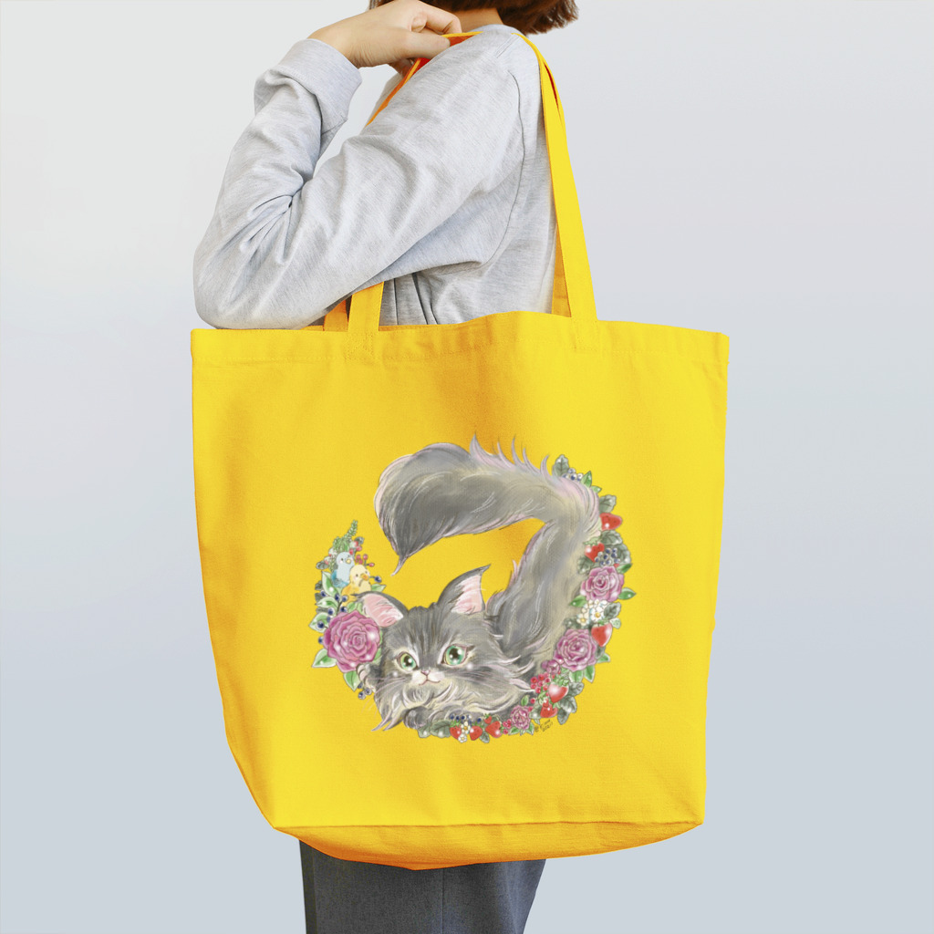 猫のきぬくんのお店のお花のリースとにゃんこ Tote Bag