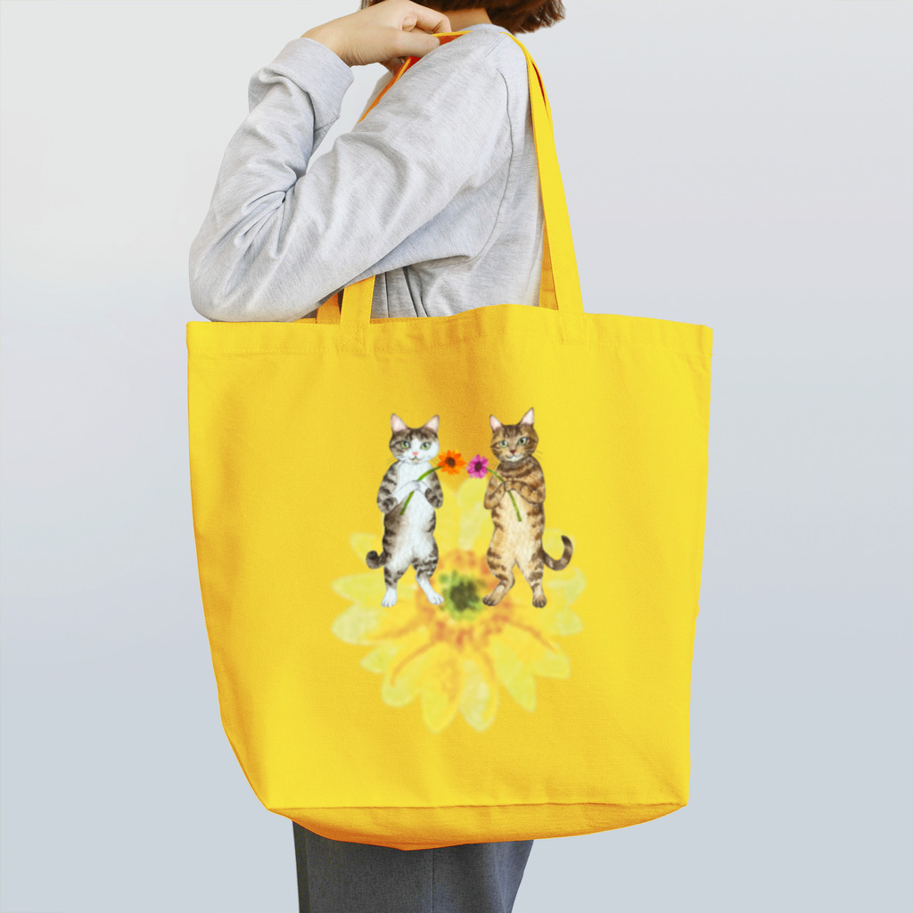 猫が好きすぎる絵描き　キジシマ ミキの姉妹猫さんたちガーベラに乗る Tote Bag