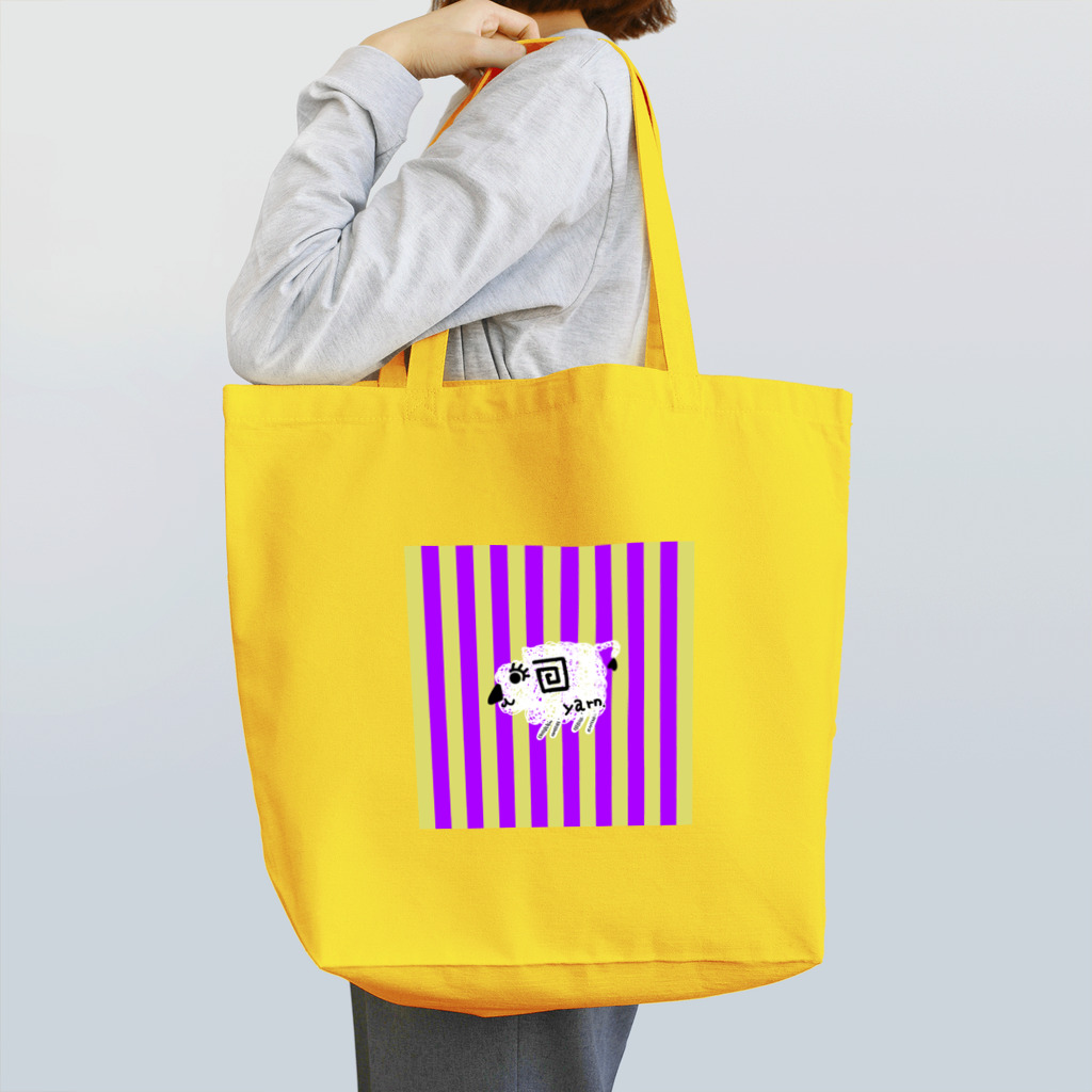 usa100の【白】紫黄色ストライプ羊 Tote Bag