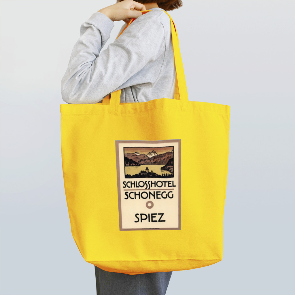 YS VINTAGE WORKSのスイス・ベルン州シュピーツのシャトーホテルの古い広告 Tote Bag