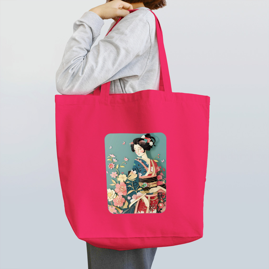 MistyStarkの着物女性の切り絵アート　―　Kimono woman paper-cutting art　ー Tote Bag