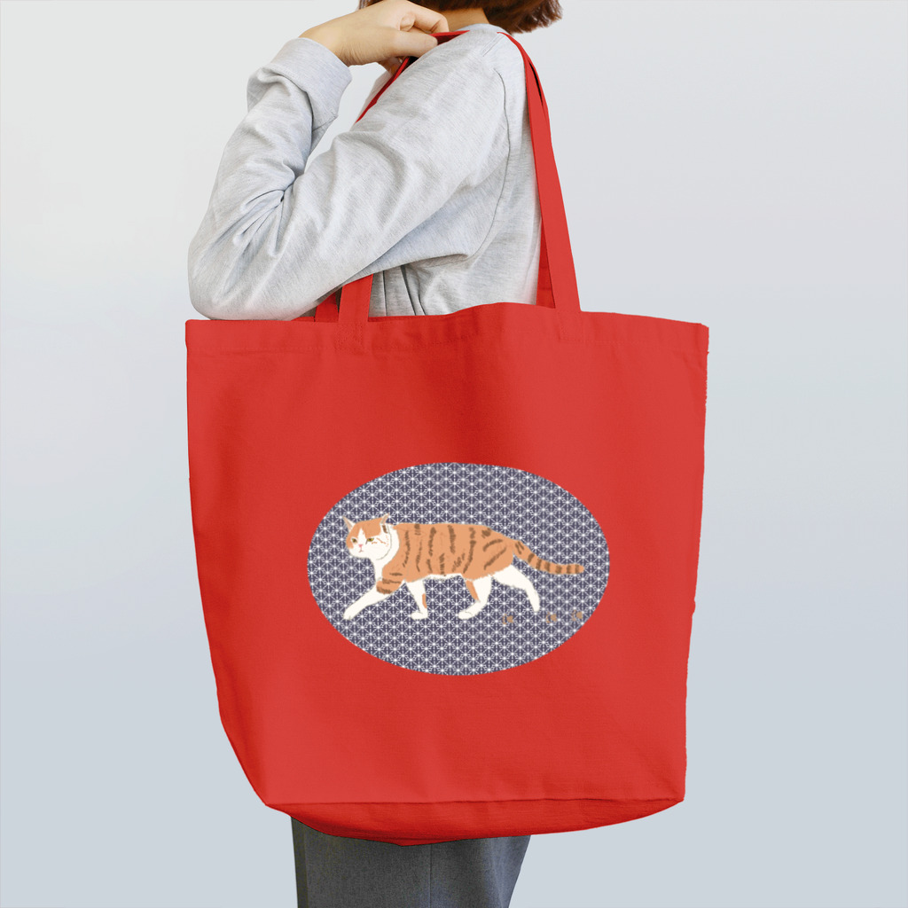 小鳥と映画館の刺し子風 お散歩ネコちゃん Tote Bag