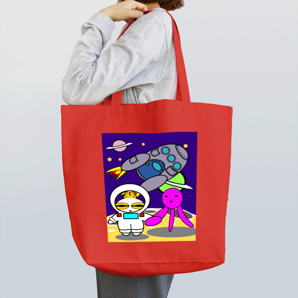 にゃんだー仮面の宇宙へ飛んだドグ男くん Tote Bag