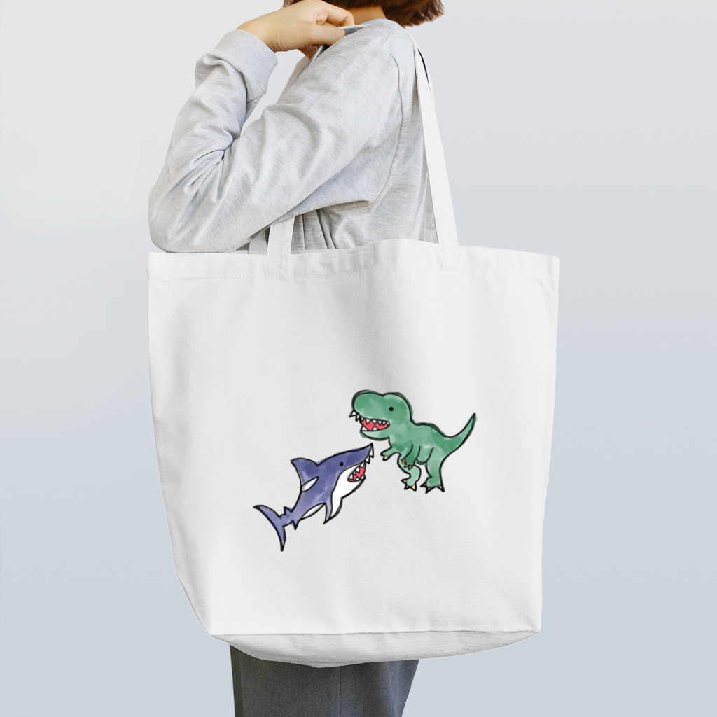 サメと恐竜展のサメVS恐竜(ロゴなし) トートバッグ