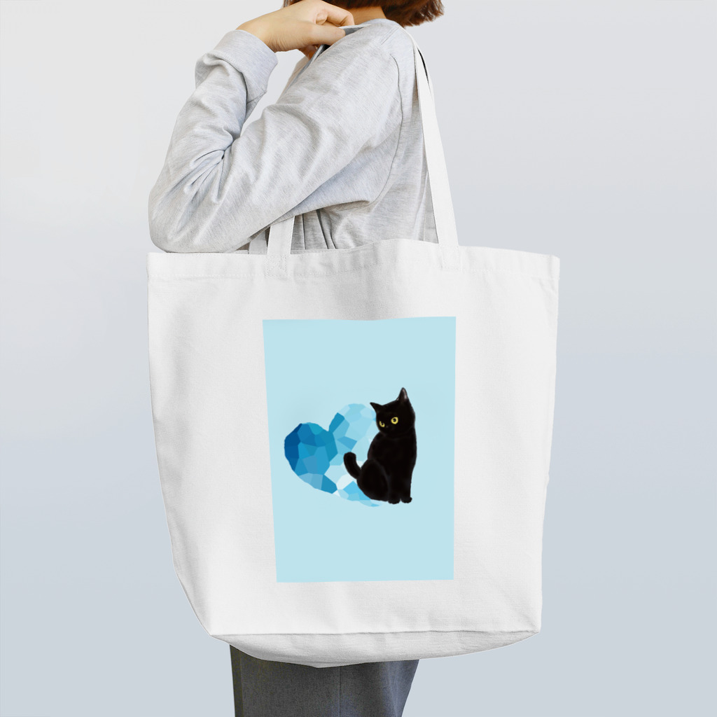 WAMI ARTの青いハートと黒猫2 Tote Bag