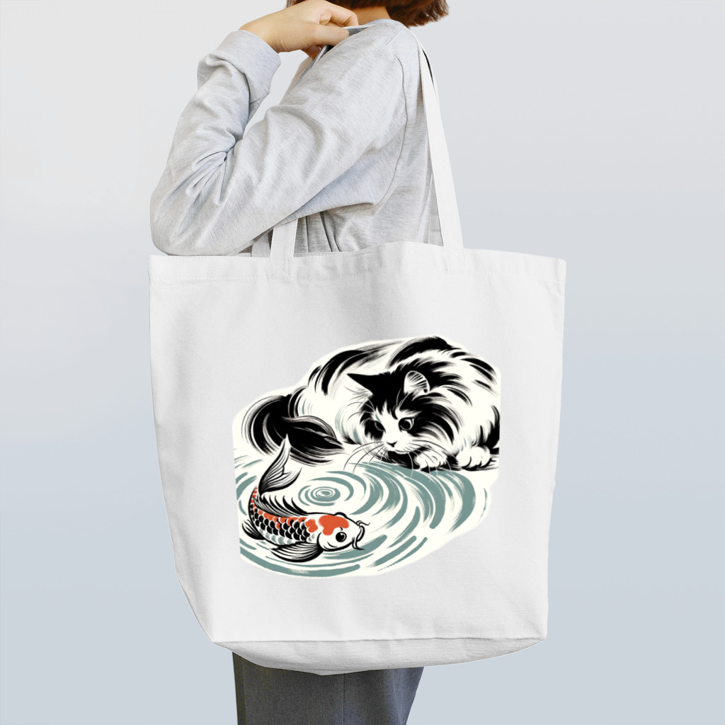 MakotOの猫と鯉（水墨画風） Tote Bag