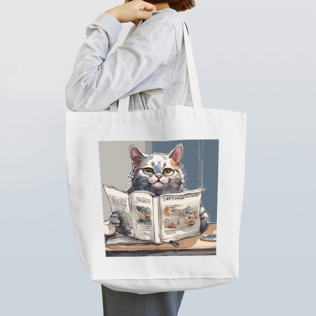 ローズの雑誌を読む猫 Tote Bag
