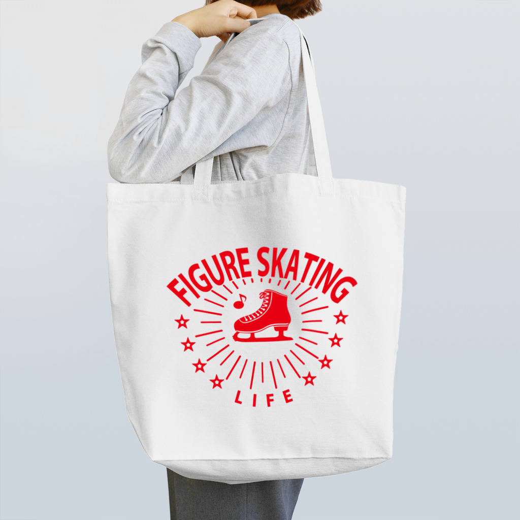 sports_tower スポーツタワーのフィギュアスケート・赤・星・figure skating・グッズ・デザイン・フィギアスケート・#Tシャツ・ステップ・スピン・ジャンプ・スケート靴イラスト・技・男子・女子・かっこいい・かわいい・アイスダンス トートバッグ