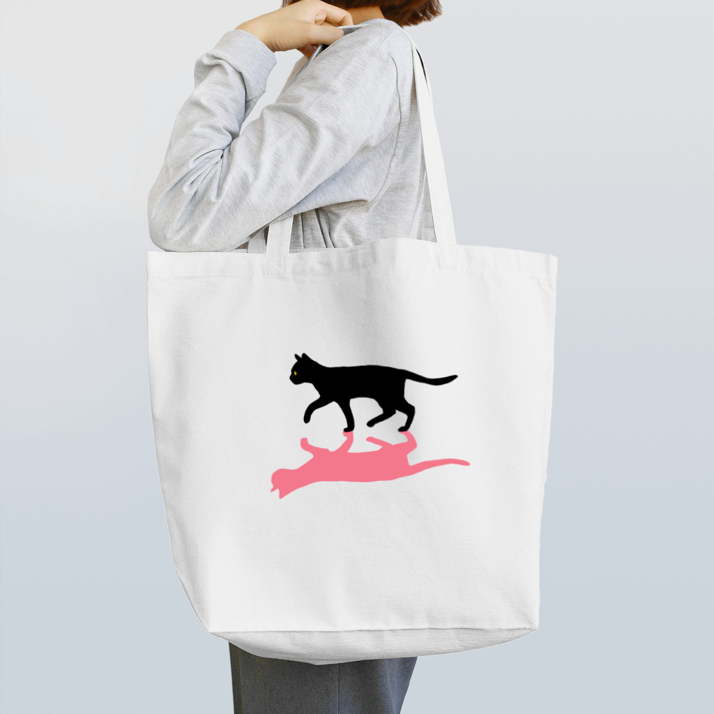 小鳥と映画館の黒猫と影　ピンク Tote Bag