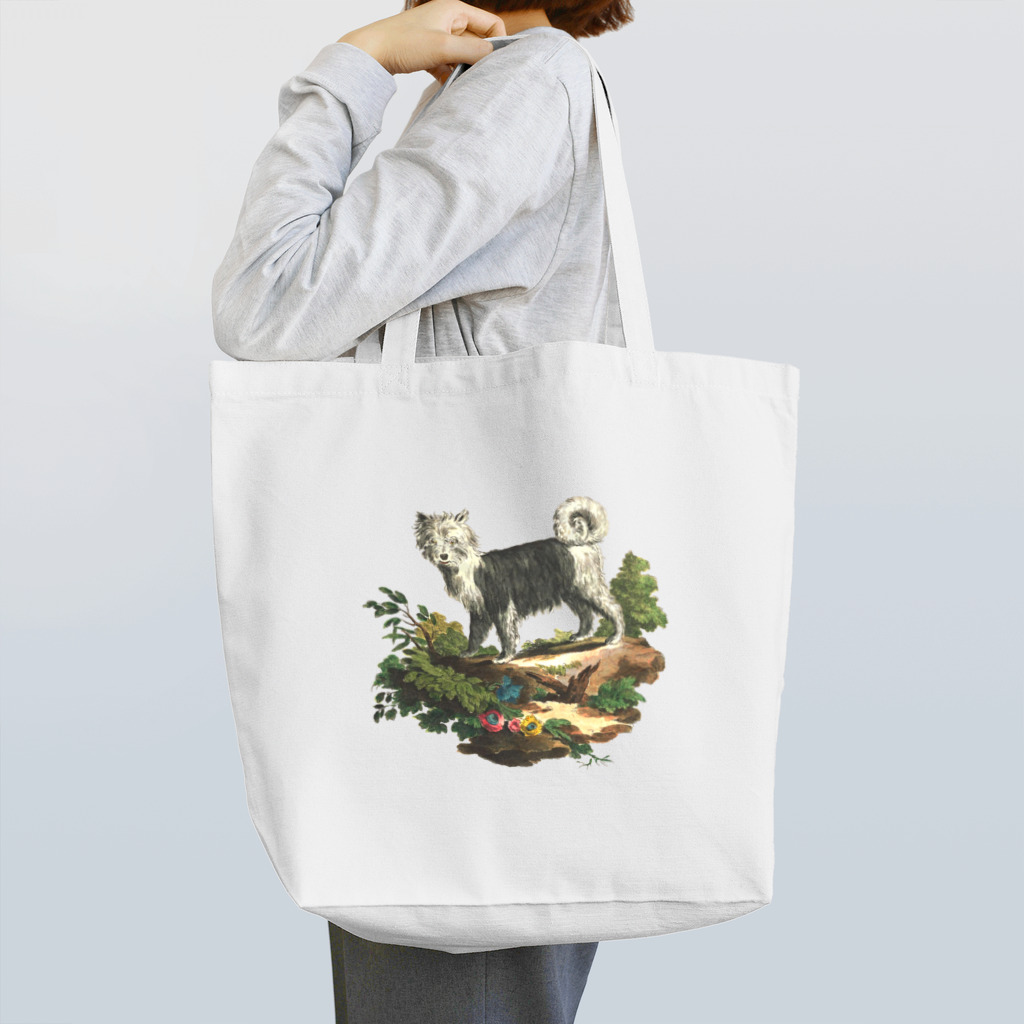 Saza-nami Antique designの白と黒のモフモフ犬 Tote Bag