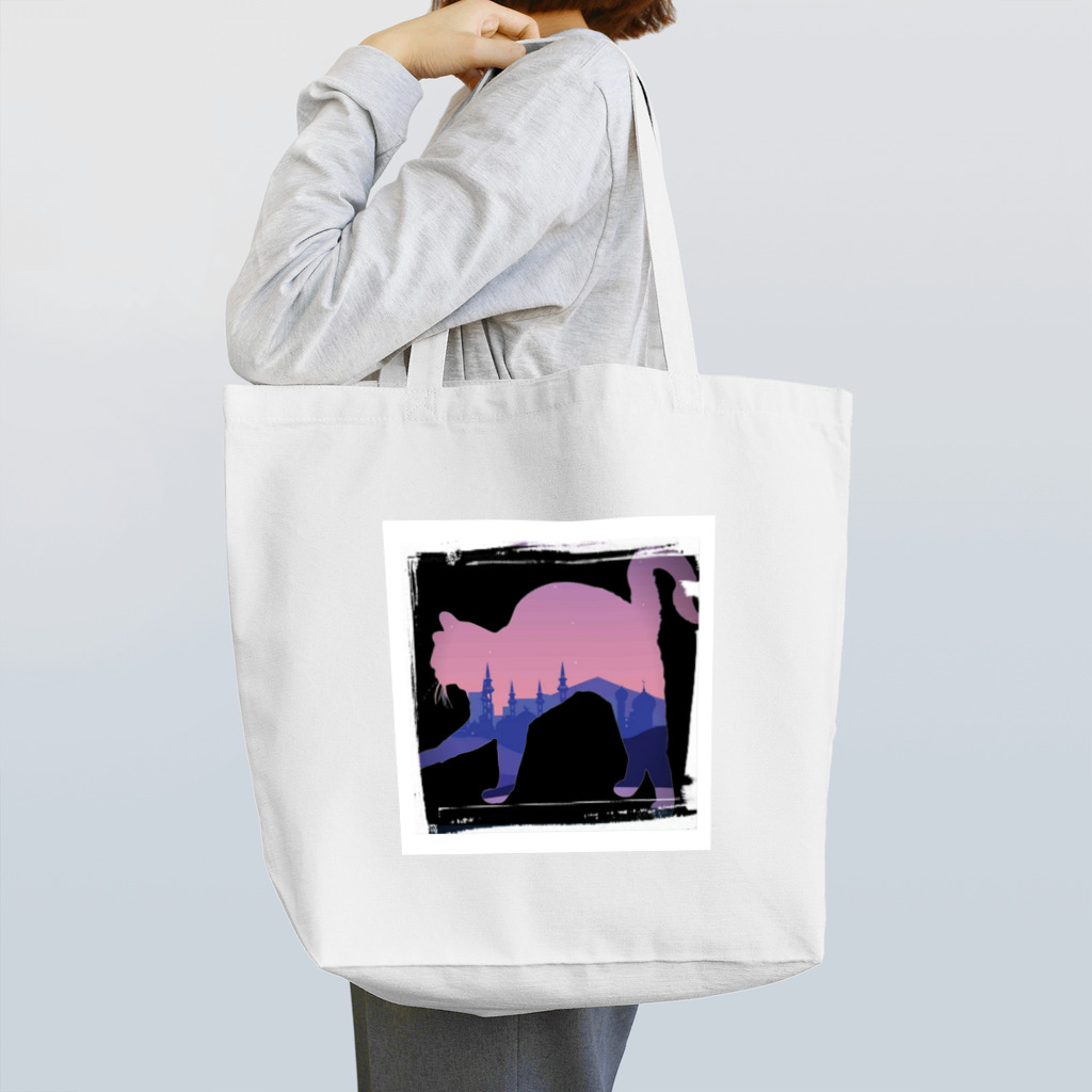 3Nyan's Mom 〜猫グッズ屋さん〜の黒ピンク 伸び猫 Tote Bag