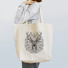 麻の刺繍風　曼荼羅鹿　黒 Tote Bag
