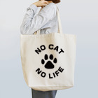 アトリエかののNO CAT NO LIFE 肉球 黒 バックプリント Tote Bag