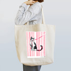 線描屋（ペン画）  ChirikoMatsuno のにゃんとストライプ（猫 ねこ ペン画） Tote Bag