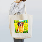 犬好きのしましまの水彩画の犬 花畑のセントバーナードのイラスト トートバッグ