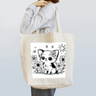 くつろぎ堂☆ネコにゃん☆イヌわんの**お花の子犬のチワワ**モノクロ Tote Bag