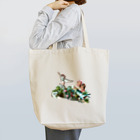 銀色アンティークの少女と鳥のアンティークイラスト Tote Bag