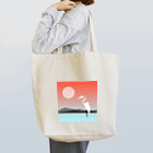 エアレーションの独り言の田んぼとサギと赤い空。 Tote Bag