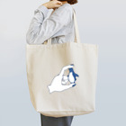 青い積み木 と 指の先のペンギンと挟む手 Tote Bag