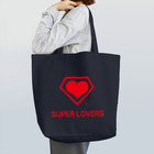 SUPER LOVERS co,ltdのSUPER LOVERS 90sスクールロゴ  赤pt トートバッグ